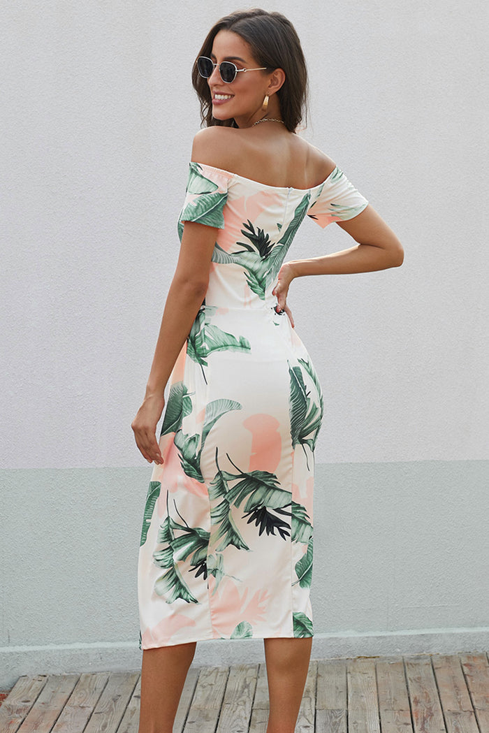 Printed Off-Shoulder Split Dress - Madikfashions.com