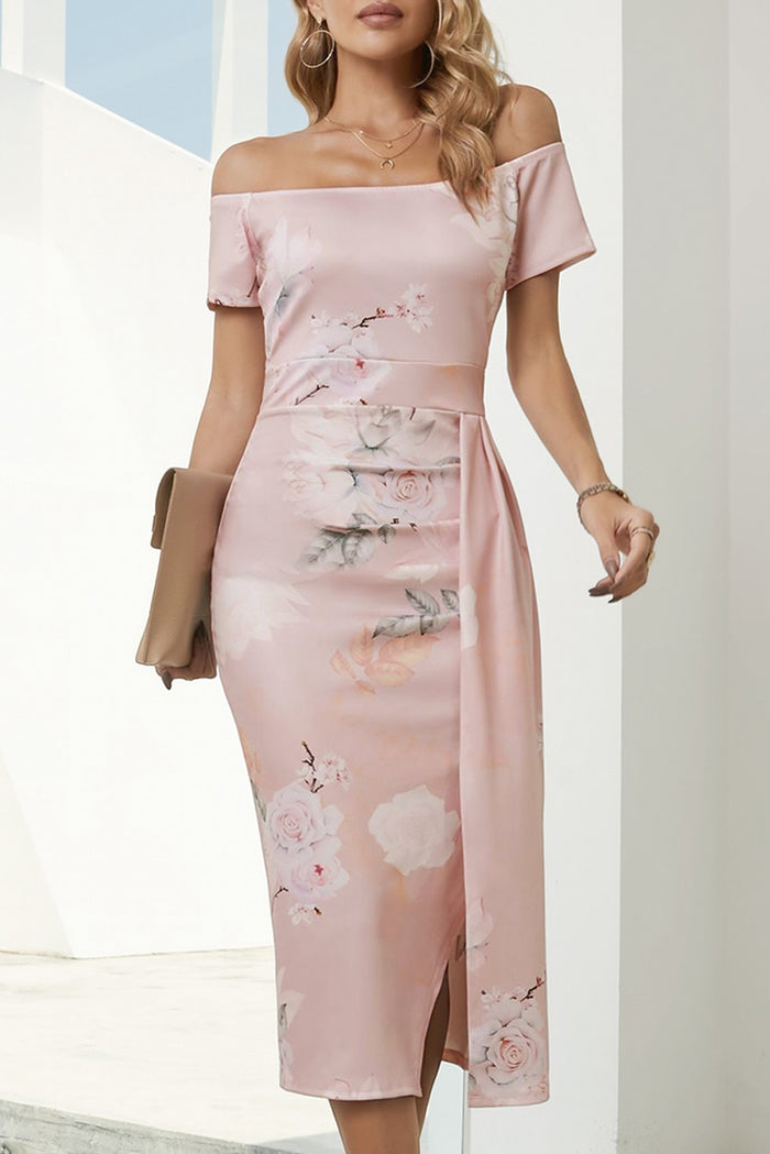 Printed Off-Shoulder Split Dress - Madikfashions.com