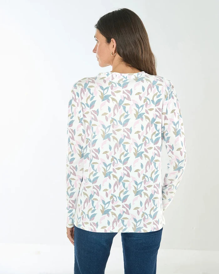 Printed Pleat Shoulder Crew Neck Top - Daisy