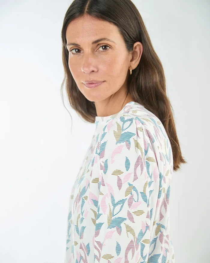 Printed Pleat Shoulder Crew Neck Top - Daisy