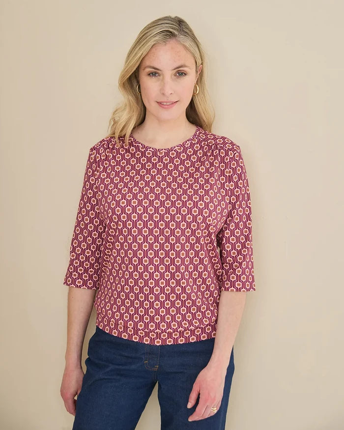 Printed Pure Cotton 3/4 Sleeve Blouson Top - Anya