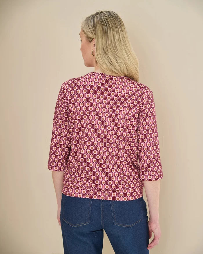 Printed Pure Cotton 3/4 Sleeve Blouson Top - Anya
