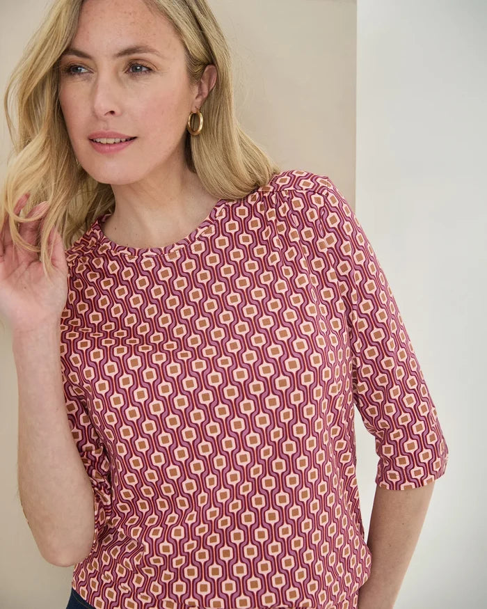 Printed Pure Cotton 3/4 Sleeve Blouson Top - Anya
