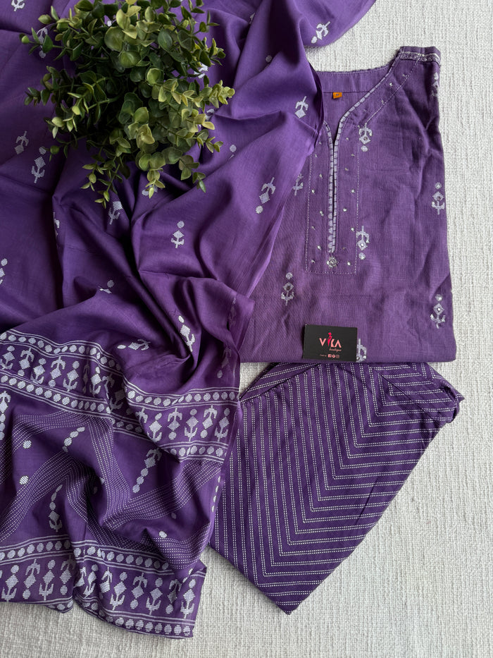 Purple pure cotton Ready suit set
