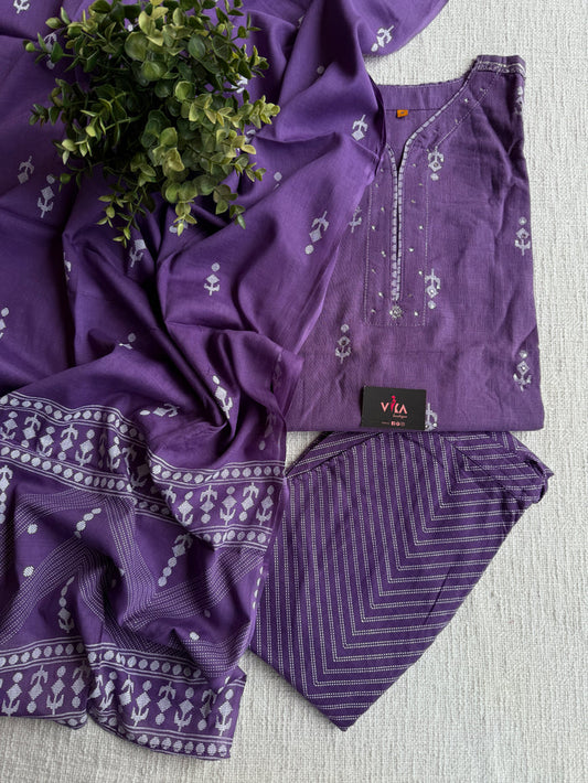 Purple pure cotton Ready suit set