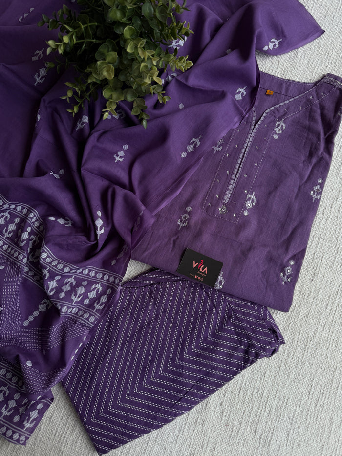Purple pure cotton Ready suit set