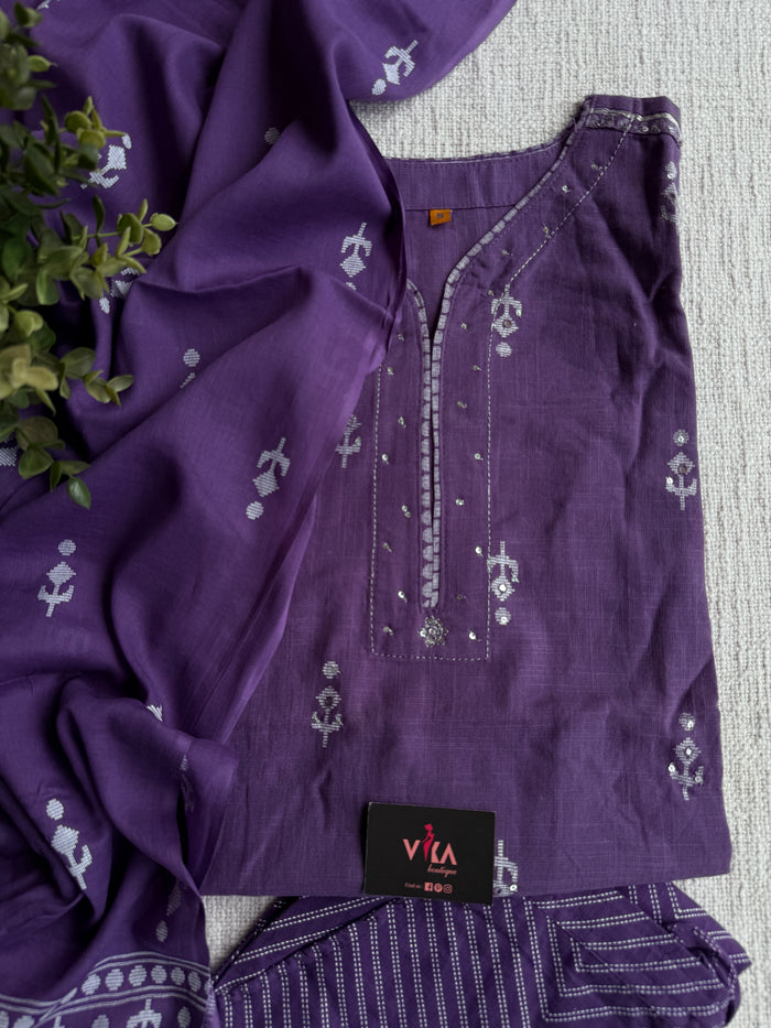 Purple pure cotton Ready suit set