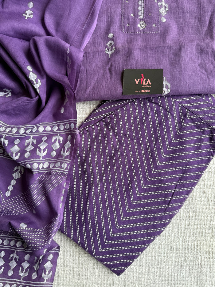 Purple pure cotton Ready suit set