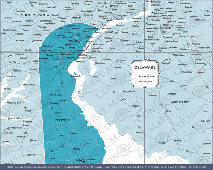 Push Pin Delaware Map (Pin Board) - Teal Color Splash CM Pin Board