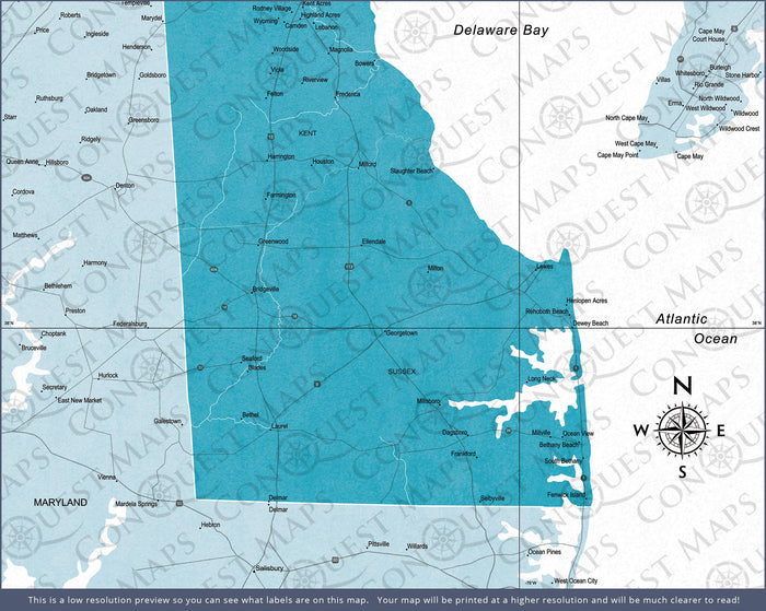 Push Pin Delaware Map (Pin Board) - Teal Color Splash CM Pin Board
