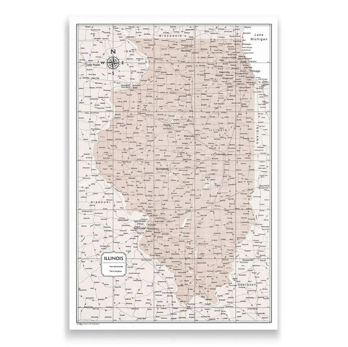 Push Pin Illinois Map (Pin Board) - Light Brown Color Splash CM Pin Board