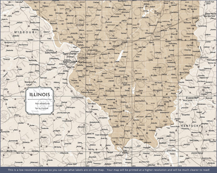 Push Pin Illinois Map (Pin Board) - Light Brown Color Splash CM Pin Board