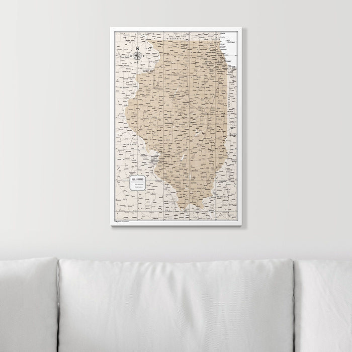 Push Pin Illinois Map (Pin Board) - Light Brown Color Splash CM Pin Board
