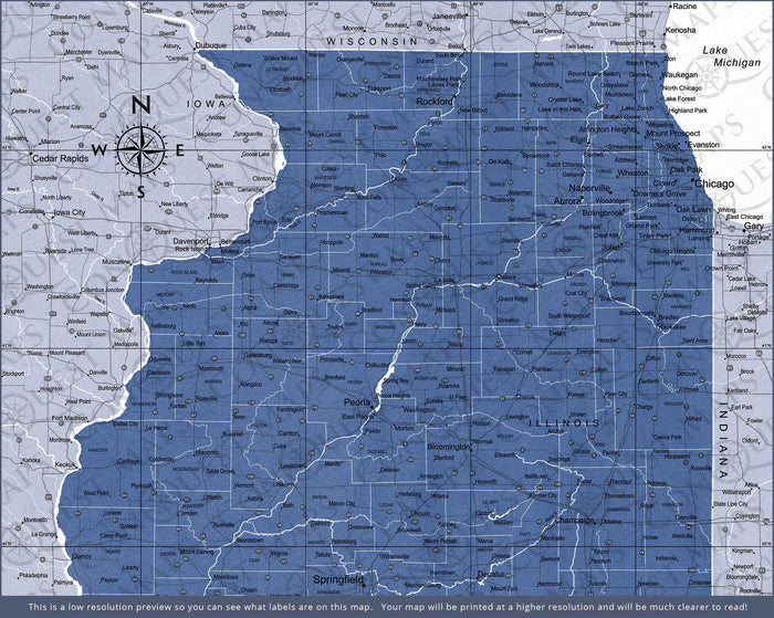 Push Pin Illinois Map (Pin Board) - Navy Color Splash CM Pin Board
