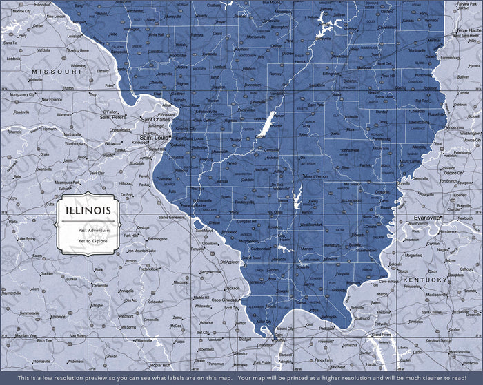 Push Pin Illinois Map (Pin Board) - Navy Color Splash CM Pin Board