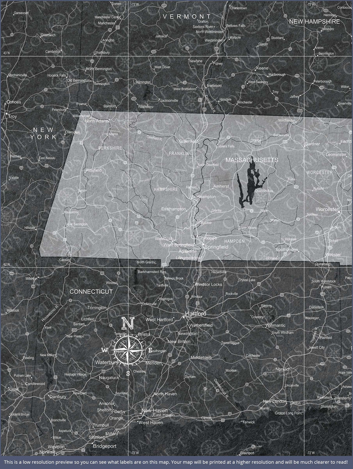 Push Pin Massachusetts Map (Pin Board) - Modern Slate CM Pin Board