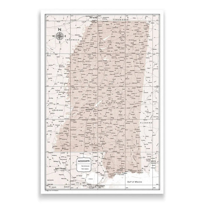 Push Pin Mississippi Map (Pin Board) - Light Brown Color Splash CM Pin Board