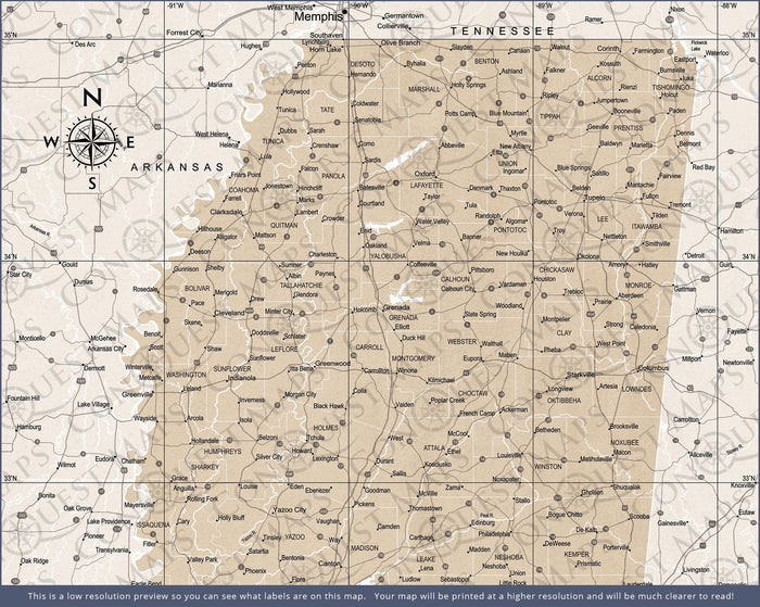 Push Pin Mississippi Map (Pin Board) - Light Brown Color Splash CM Pin Board