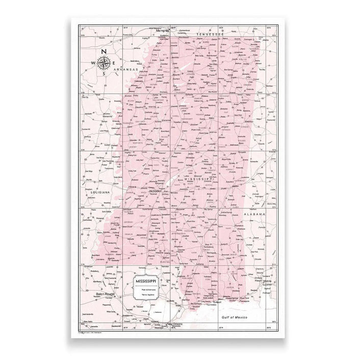 Push Pin Mississippi Map (Pin Board) - Pink Color Splash CM Pin Board