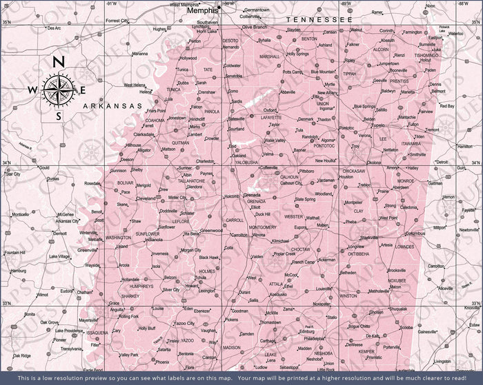 Push Pin Mississippi Map (Pin Board) - Pink Color Splash CM Pin Board