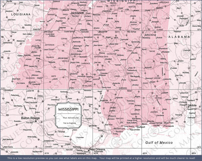 Push Pin Mississippi Map (Pin Board) - Pink Color Splash CM Pin Board