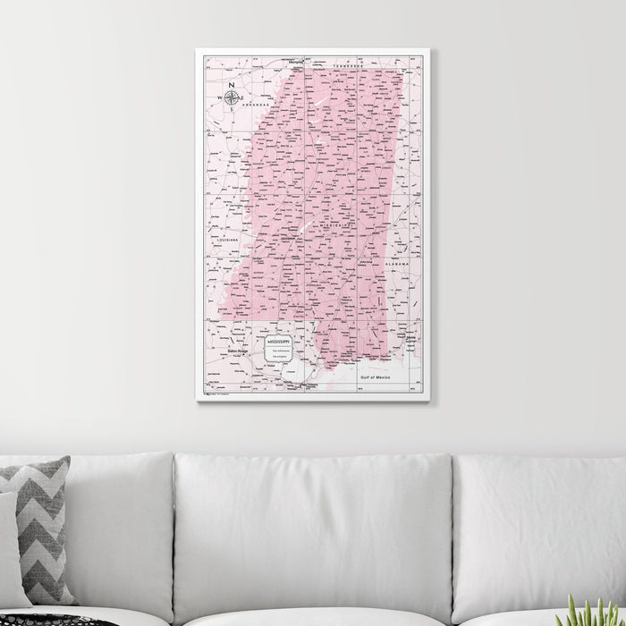 Push Pin Mississippi Map (Pin Board) - Pink Color Splash CM Pin Board