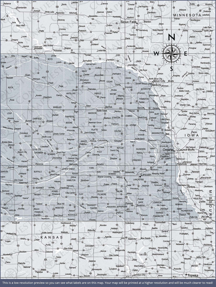 Push Pin Nebraska Map (Pin Board) - Light Gray Color Splash CM Pin Board