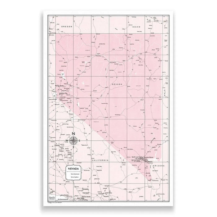 Push Pin Nevada Map (Pin Board) - Pink Color Splash CM Pin Board