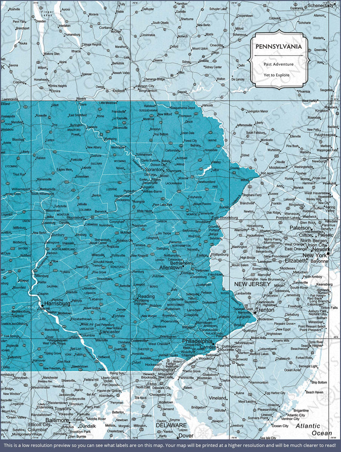 Push Pin Pennsylvania Map (Pin Board) - Teal Color Splash CM Pin Board