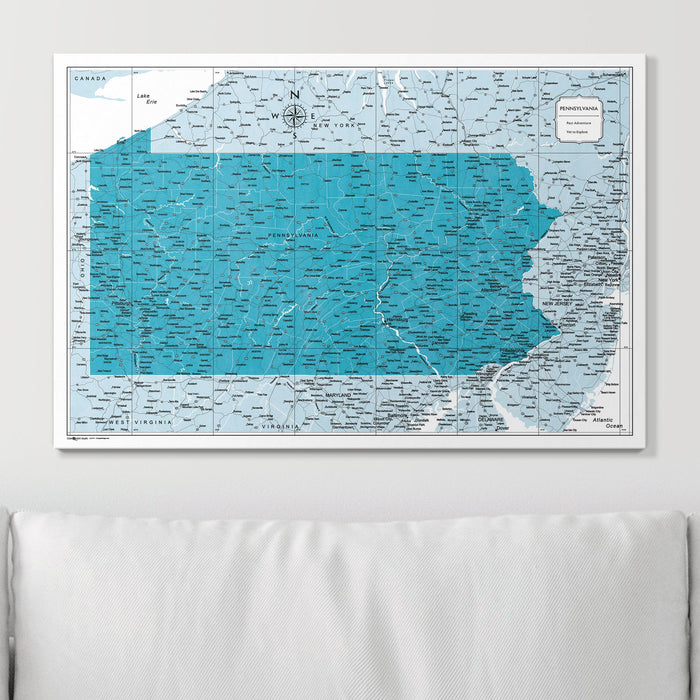 Push Pin Pennsylvania Map (Pin Board) - Teal Color Splash CM Pin Board