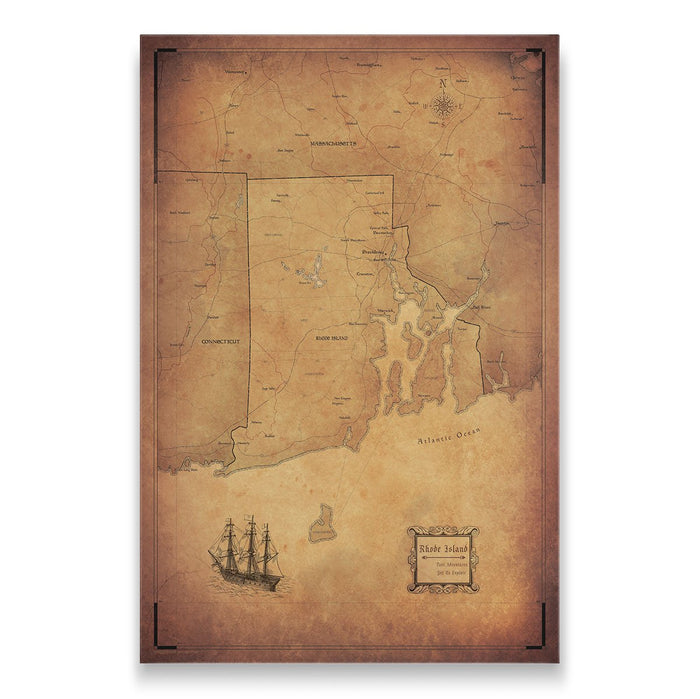 Push Pin Rhode Island Map (Pin Board) - Golden Aged CM Pin Board