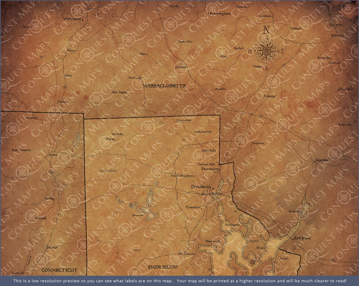 Push Pin Rhode Island Map (Pin Board) - Golden Aged CM Pin Board