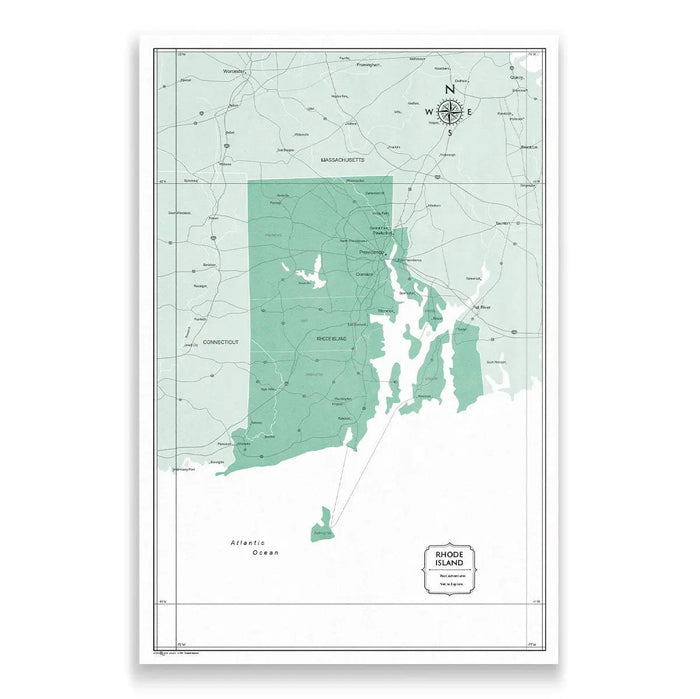 Push Pin Rhode Island Map (Pin Board) - Green Color Splash CM Pin Board