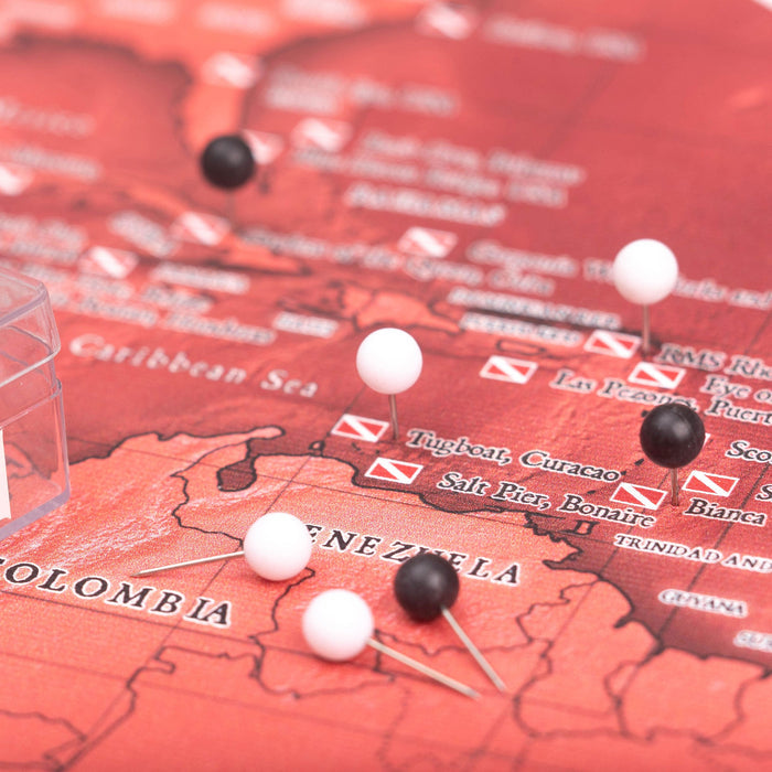 Push Pin Scuba World Map (Pin Board) - Red Stripe CM Pin Board