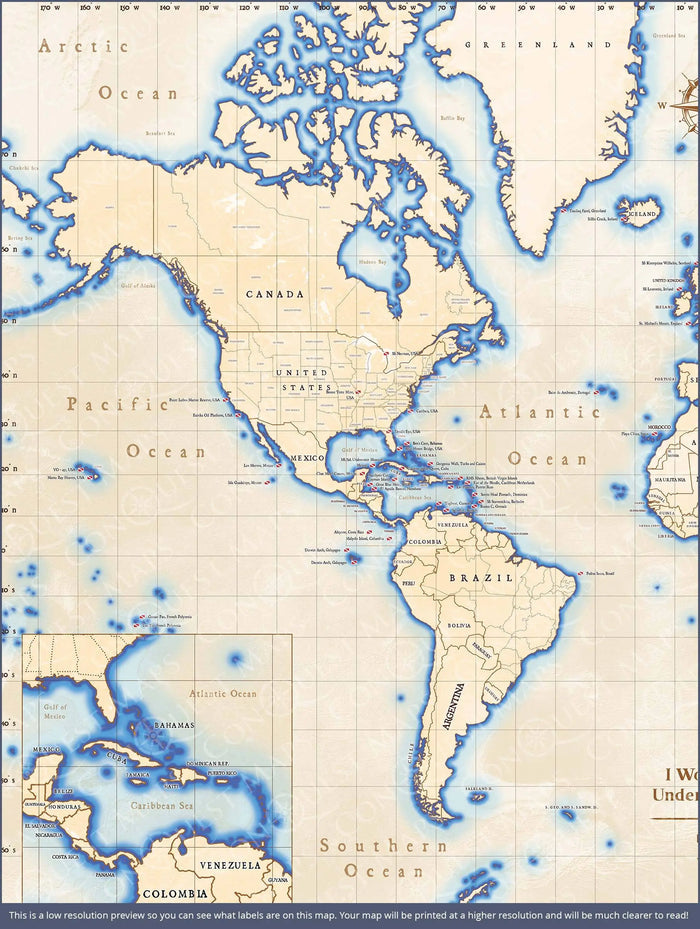 Push Pin Scuba World Map (Pin Board) - Islander CM Pin Board