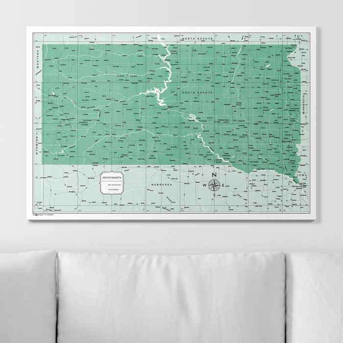 Push Pin South Dakota Map (Pin Board) - Green Color Splash CM Pin Board