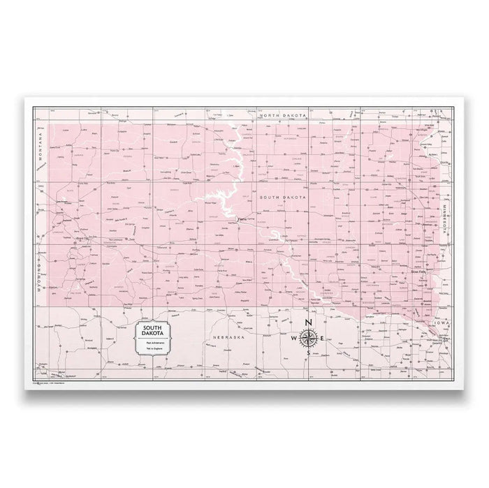 Push Pin South Dakota Map (Pin Board) - Pink Color Splash CM Pin Board