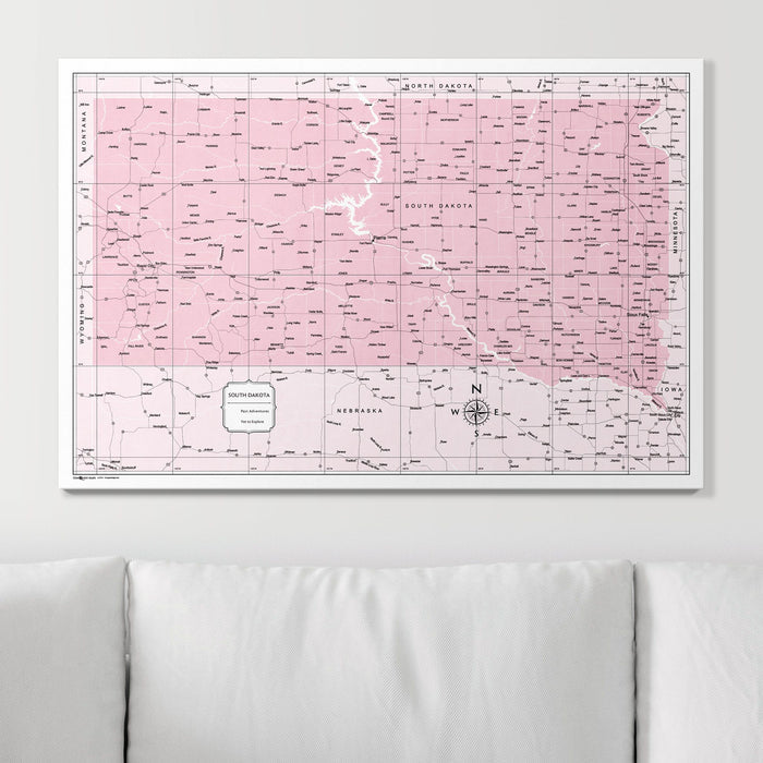 Push Pin South Dakota Map (Pin Board) - Pink Color Splash CM Pin Board