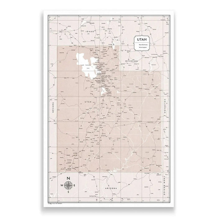Push Pin Utah Map (Pin Board) - Light Brown Color Splash CM Pin Board