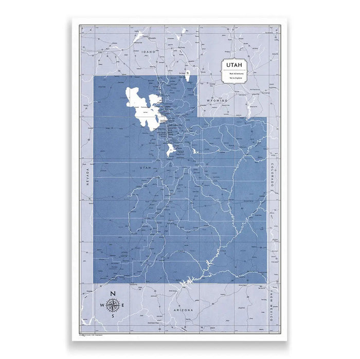 Push Pin Utah Map (Pin Board) - Navy Color Splash CM Pin Board