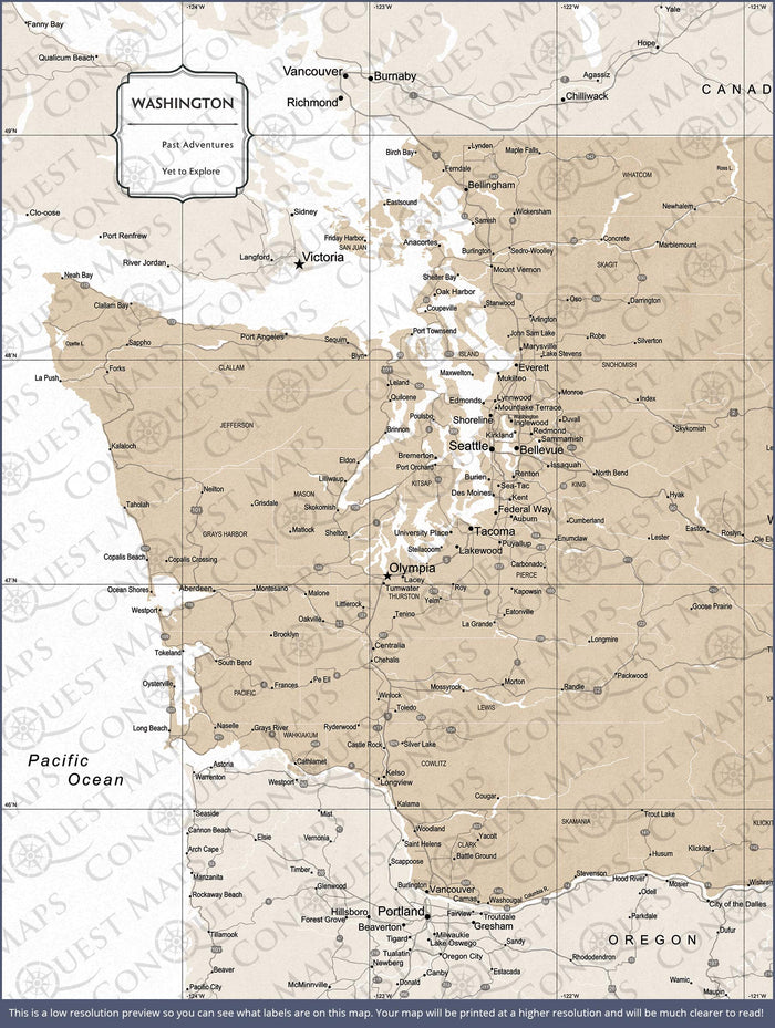 Push Pin Washington Map (Pin Board) - Light Brown Color Splash CM Pin Board