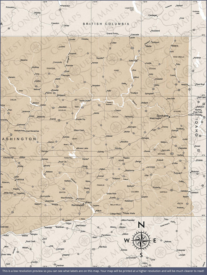 Push Pin Washington Map (Pin Board) - Light Brown Color Splash CM Pin Board