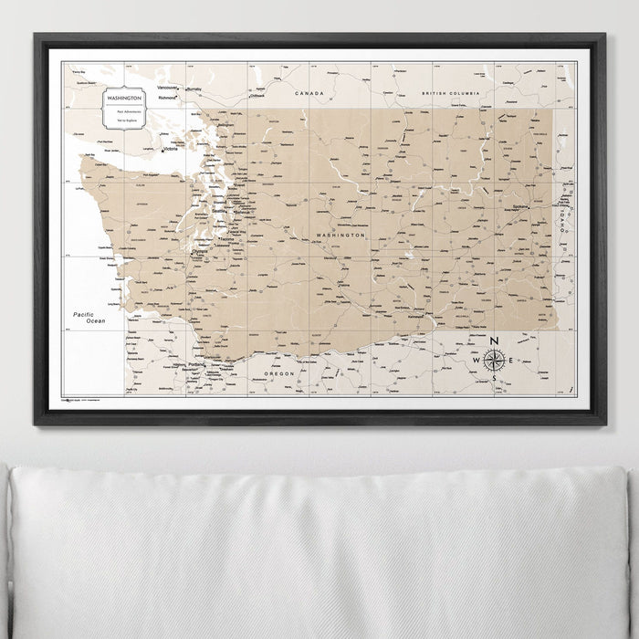 Push Pin Washington Map (Pin Board) - Light Brown Color Splash CM Pin Board
