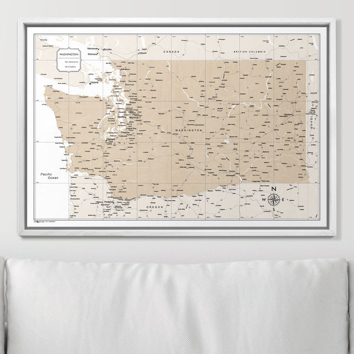 Push Pin Washington Map (Pin Board) - Light Brown Color Splash CM Pin Board