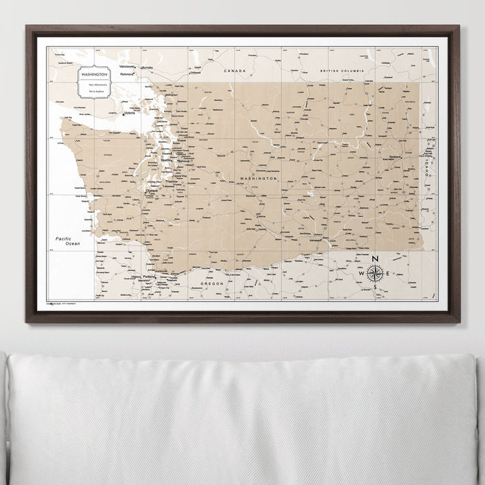 Push Pin Washington Map (Pin Board) - Light Brown Color Splash CM Pin Board