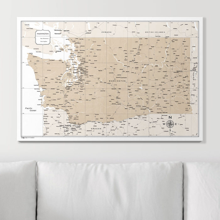Push Pin Washington Map (Pin Board) - Light Brown Color Splash CM Pin Board