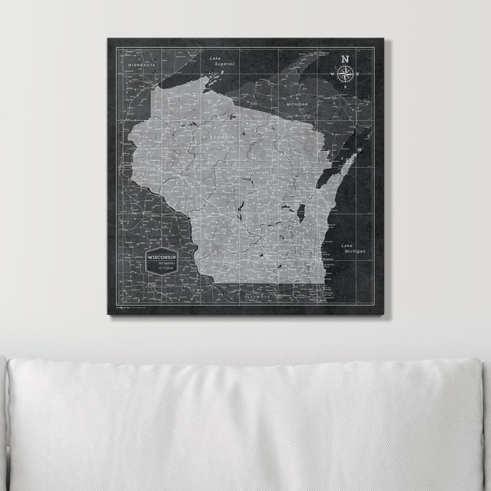 Push Pin Wisconsin Map (Pin Board) - Modern Slate CM Pin Board