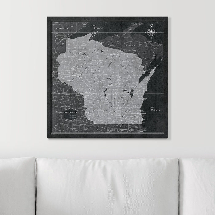 Push Pin Wisconsin Map (Pin Board) - Modern Slate CM Pin Board