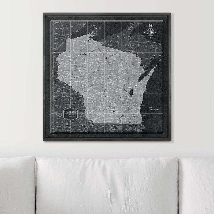 Push Pin Wisconsin Map (Pin Board) - Modern Slate CM Pin Board