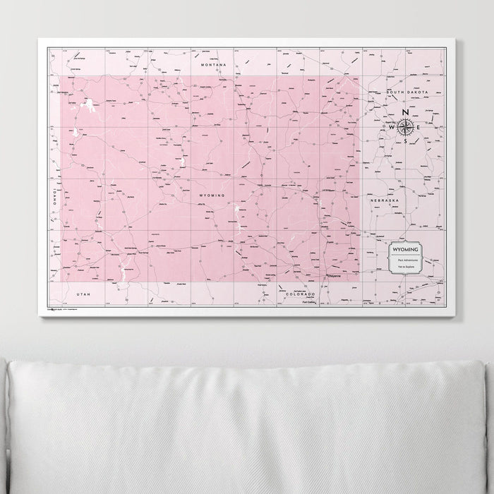 Push Pin Wyoming Map (Pin Board) - Pink Color Splash CM Pin Board